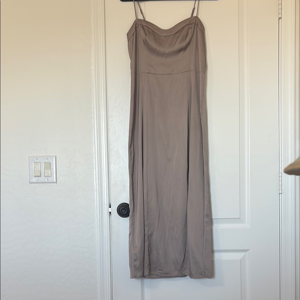 Abercrombie Satin Slip Midi Dress in Taupe EUC